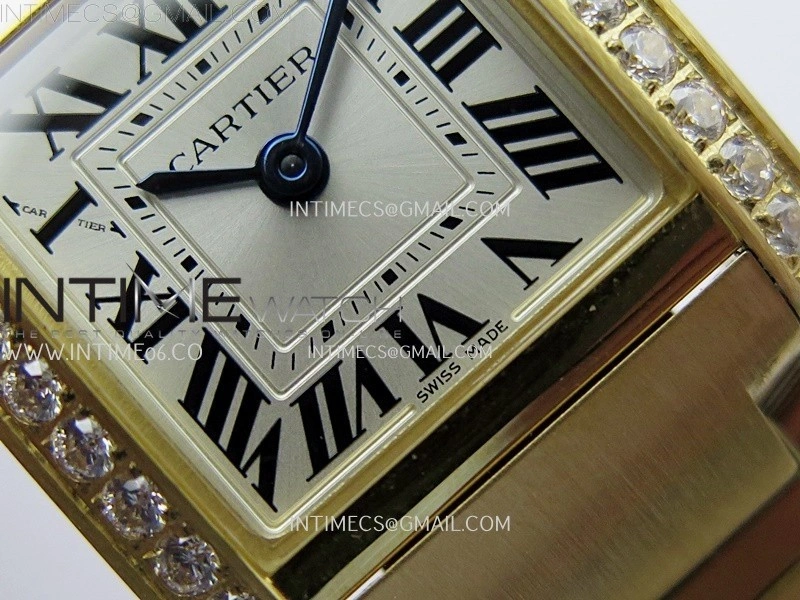 Tank Francaise Ladies 21.2mm Diamond Bezel YG 8848F 1:1 Best Edition Silver Dial on YG Bracelet Ronda Quartz V2